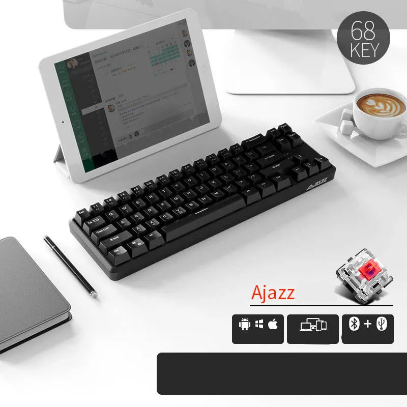Mini USB wired Bluetooth mechanical keyboard with pearl white finish, black shaft keys, and compact 340mm layout