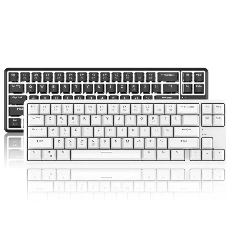 Mini USB wired Bluetooth mechanical keyboard with pearl white finish, black shaft keys, and compact 340mm layout