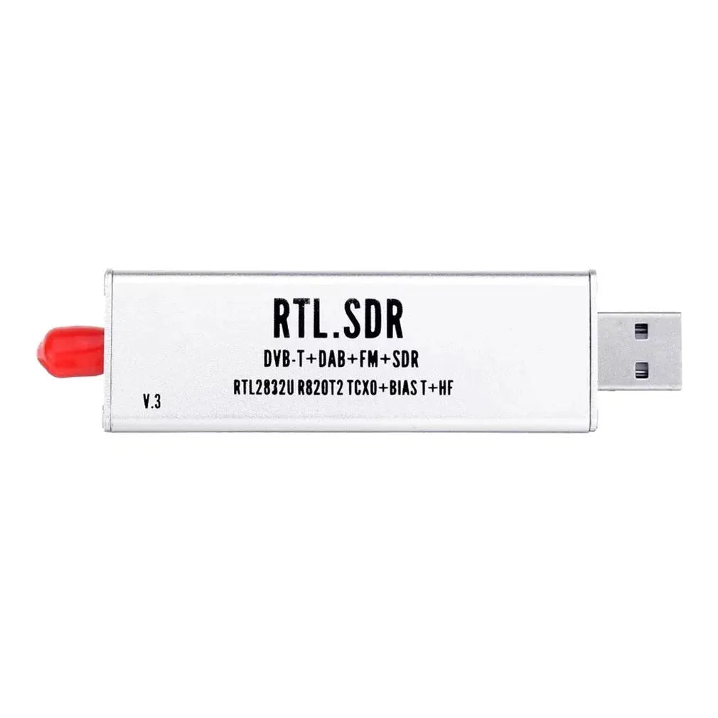 Black metal USB software defined radio receiver with SMA connector for 25MHz to 1700MHz monitoring