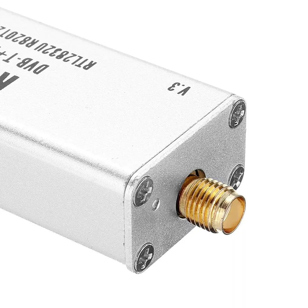 Black metal USB software defined radio receiver with SMA connector for 25MHz to 1700MHz monitoring
