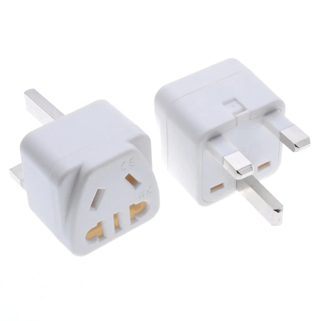 Square three plug international power adapter with five sockets in black or white