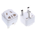 Square three plug international power adapter with five sockets in black or white
