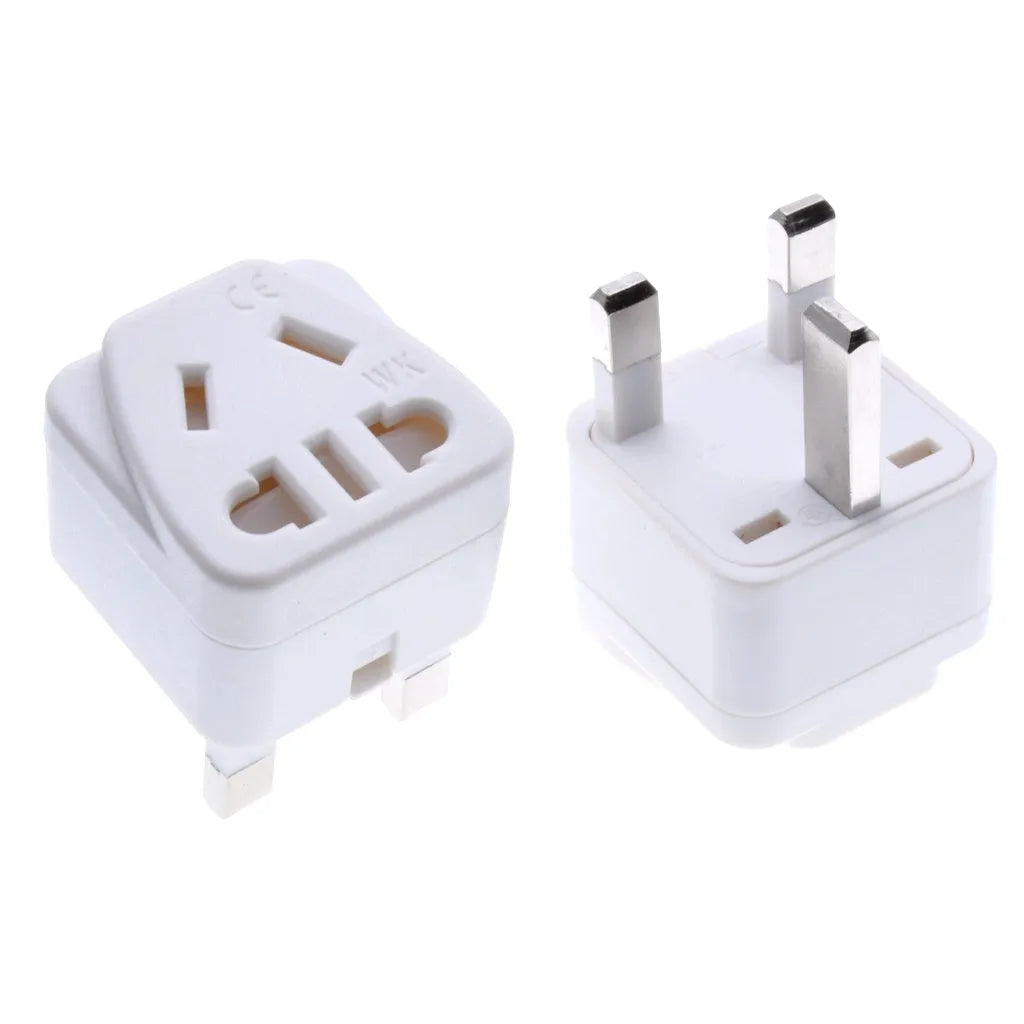 Square three plug international power adapter with five sockets in black or white
