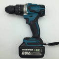 Black and yellow 21V cordless impact drill with a 13mm chuck, shown with a battery and drill bit.