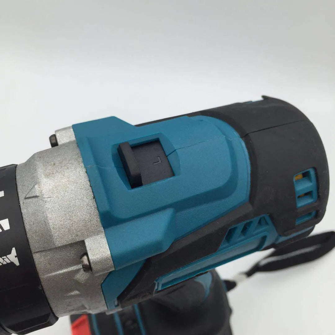 Black and yellow 21V cordless impact drill with a 13mm chuck, shown with a battery and drill bit.
