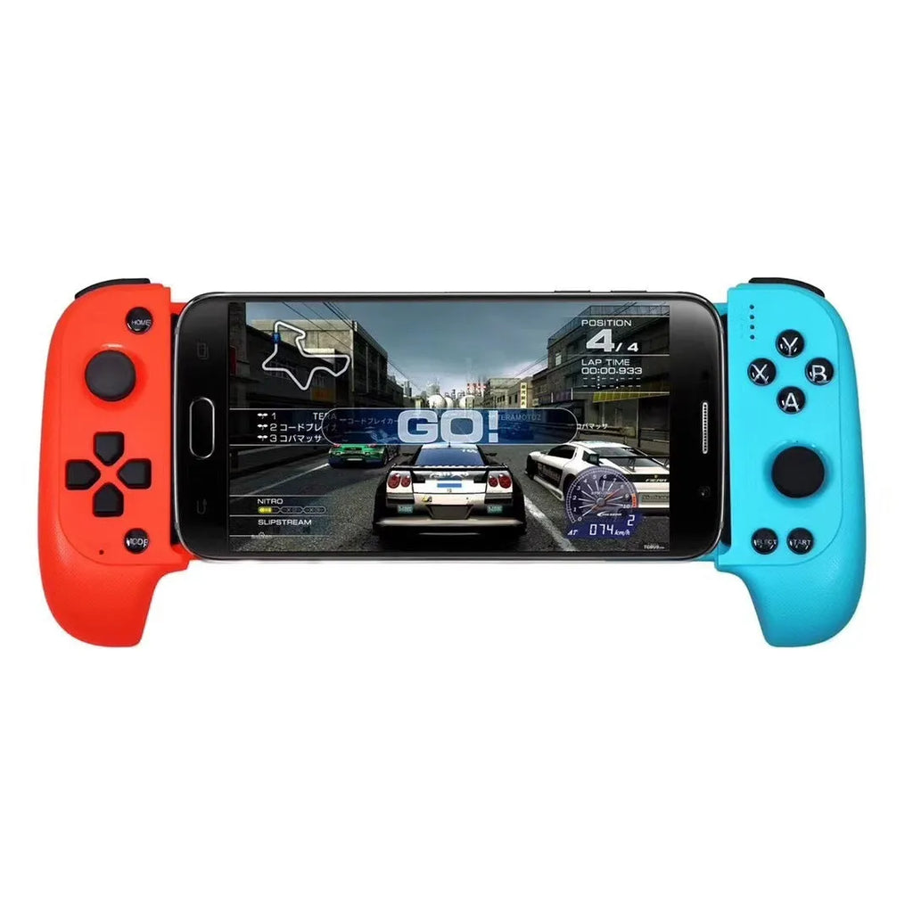 Cytec wireless Bluetooth telescopic game controller holding a smartphone in black and red blue colours.