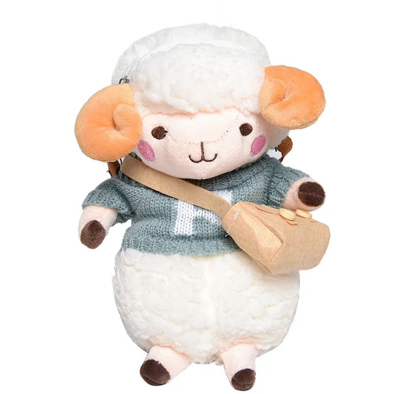 Little Sheep plush crossbody bag in blue with square shape and zip opening