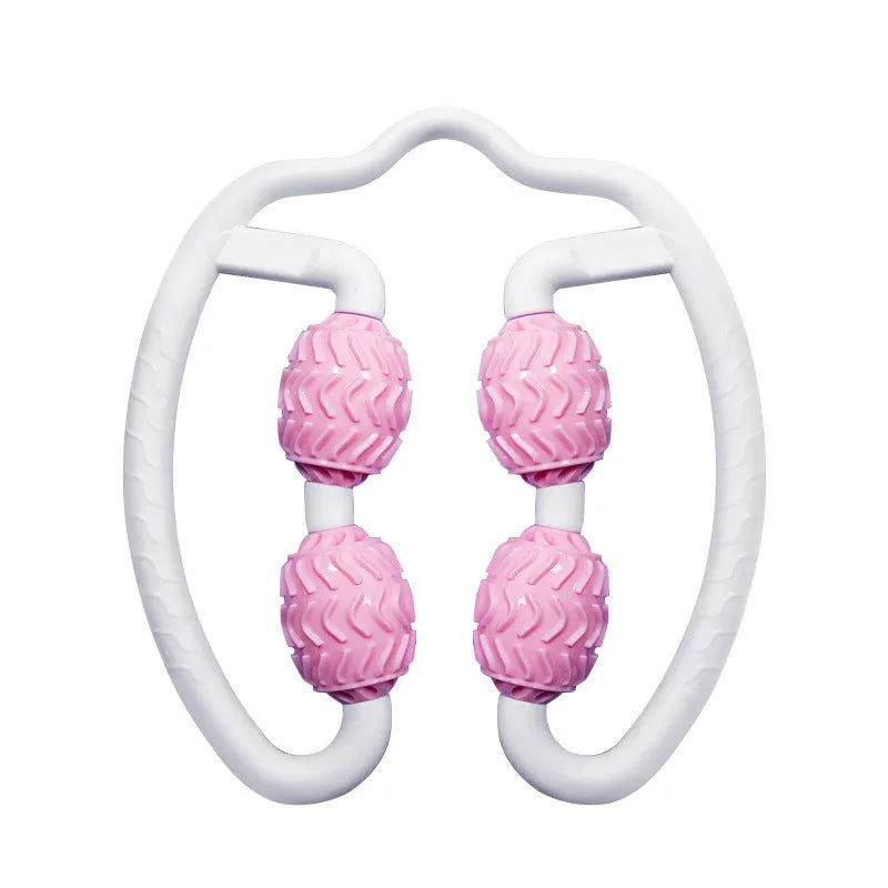 Purple and pink annular silicone leg massage roller for fitness recovery