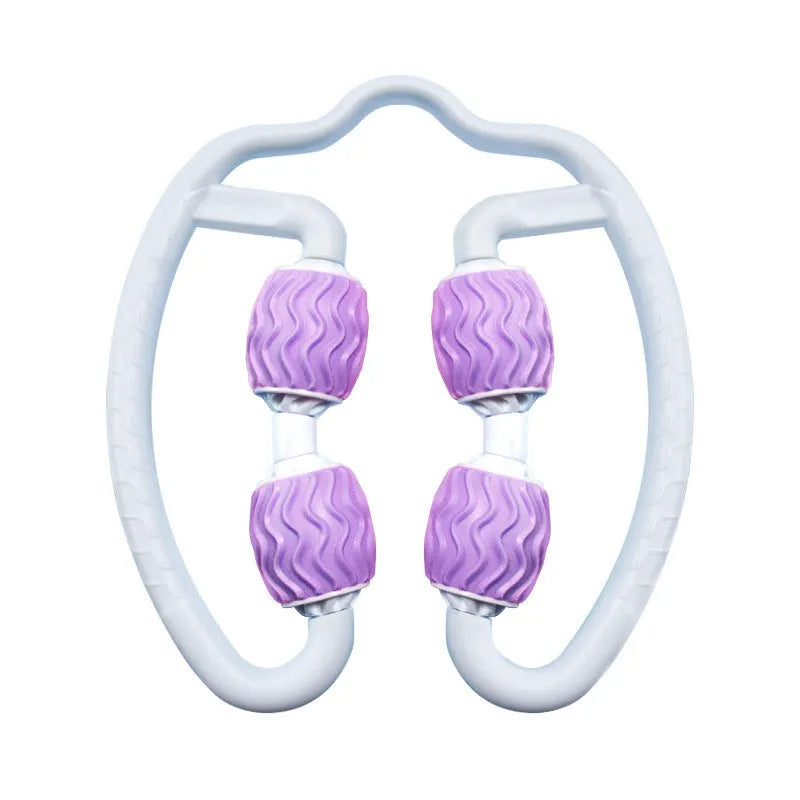 Purple and pink annular silicone leg massage roller for fitness recovery