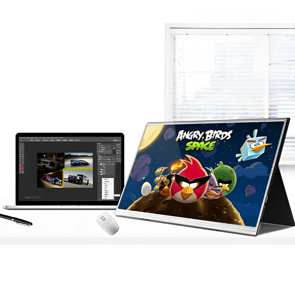 Zeuslap 15-inch ultra-thin portable monitor with IPS display showing gaming content