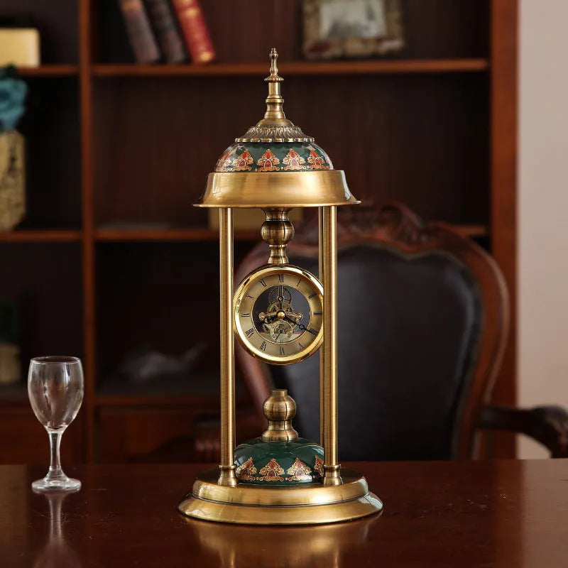Nordic rectangular pendulum clock ornament with metal frame and dual pointer LCD display