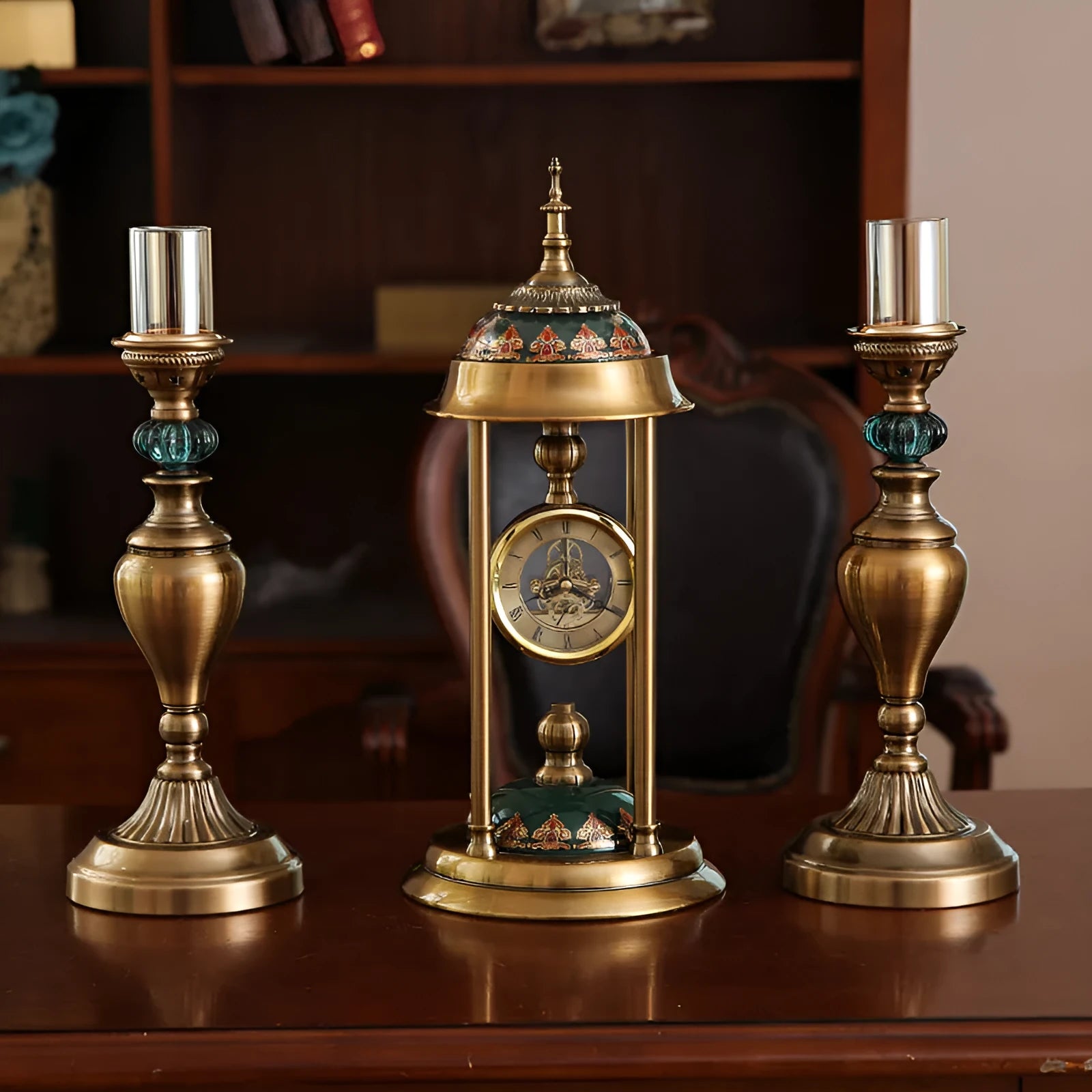 Nordic rectangular pendulum clock ornament with metal frame and dual pointer LCD display