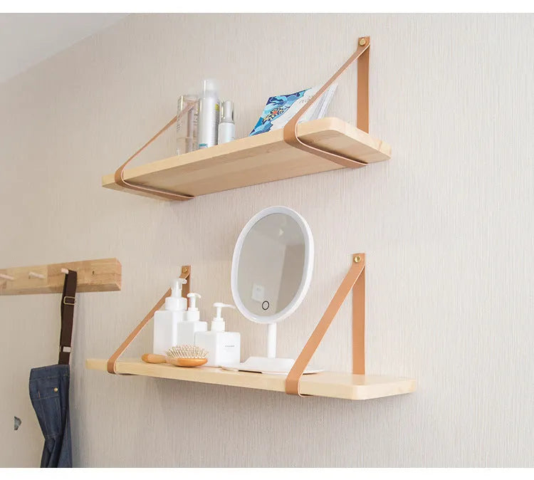 Pine wood wall mounted storage rack in Nordic style, dimensions 50cm by 16cm