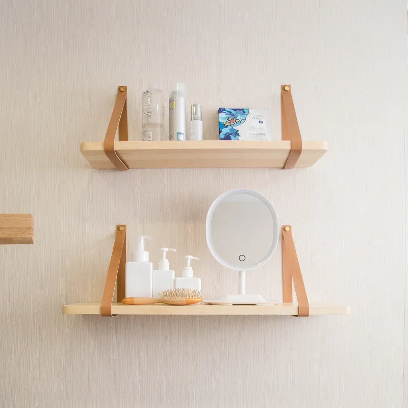 Pine wood wall mounted storage rack in Nordic style, dimensions 50cm by 16cm
