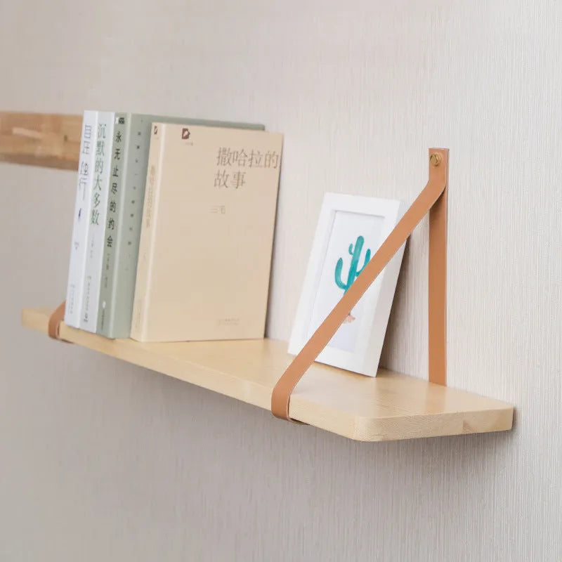 Pine wood wall mounted storage rack in Nordic style, dimensions 50cm by 16cm