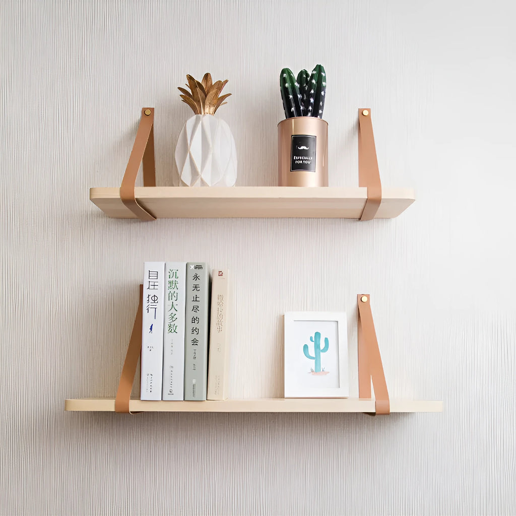 Pine wood wall mounted storage rack in Nordic style, dimensions 50cm by 16cm