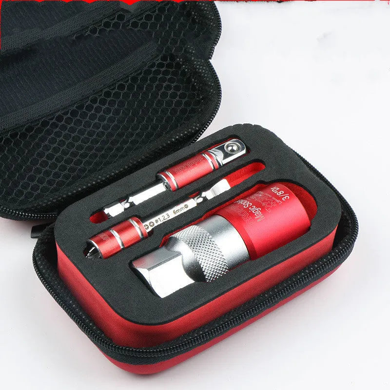 Red metric socket wrench set with 7-19mm and 9-21mm universal sockets