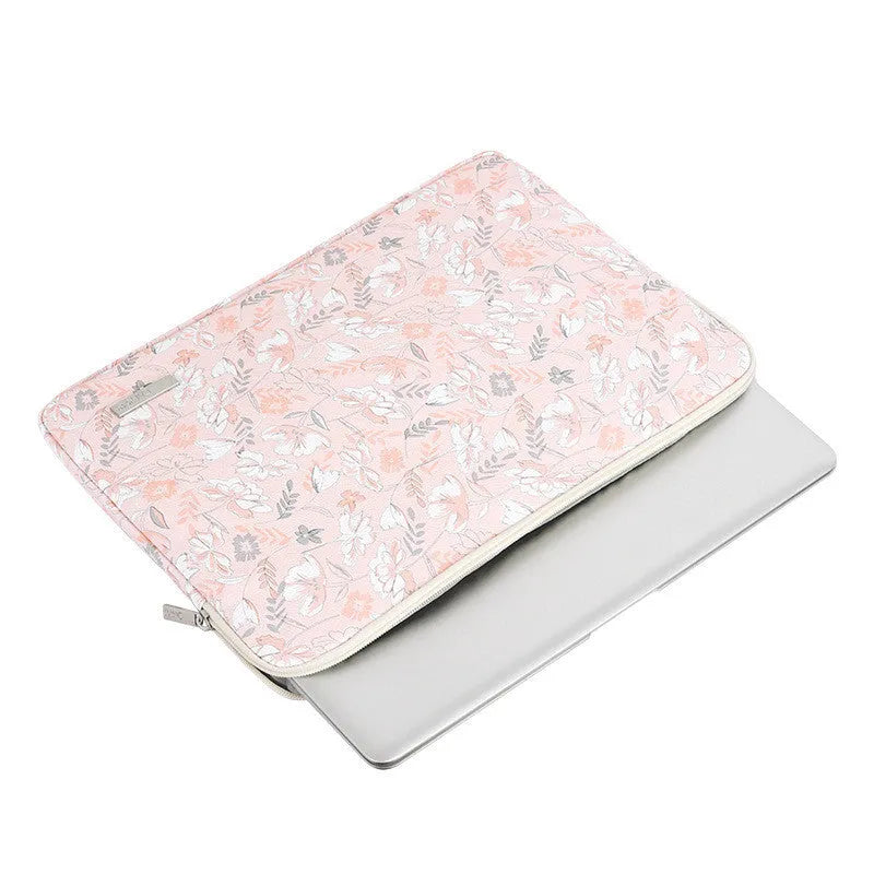 Pink waterproof notebook 11-inch protective cover with floral print and zipper