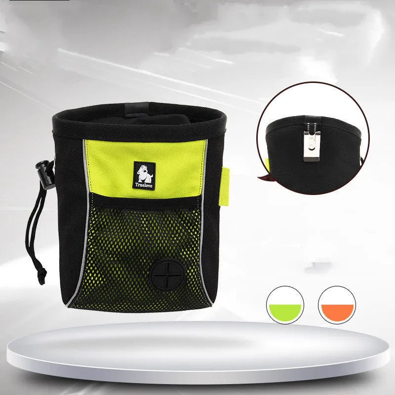 Orange dog training waist bag with removable design showing button fastening and adjustable strap