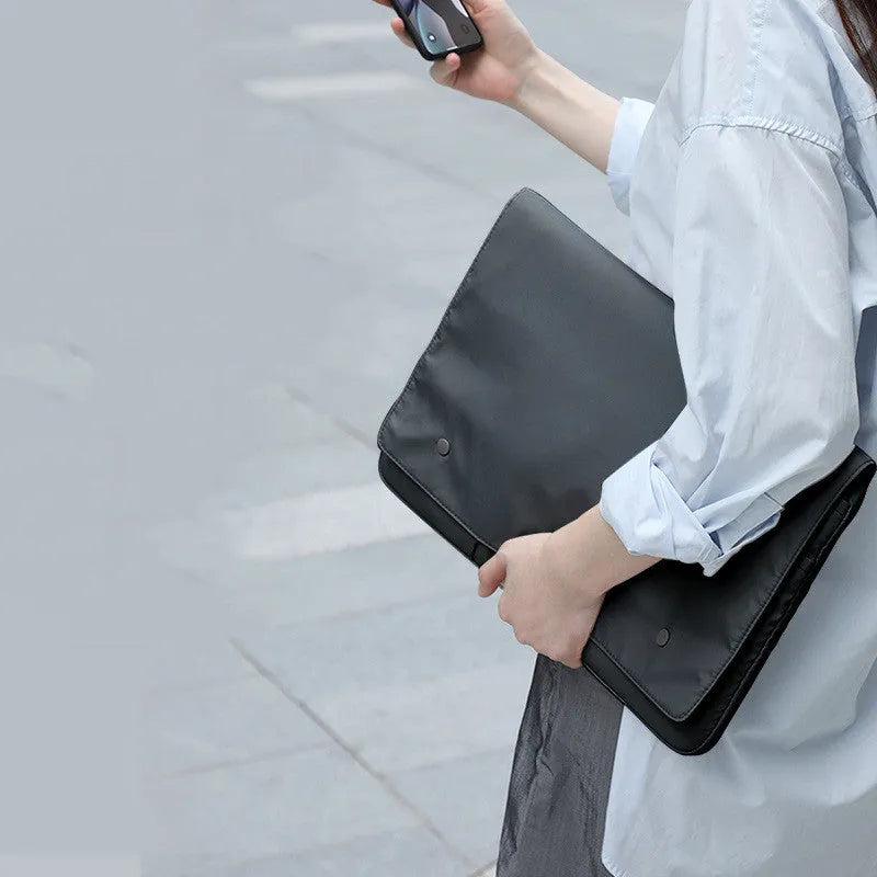 Black nylon waterproof notebook liner bag with magnetic buckle for laptops up to 16 inches