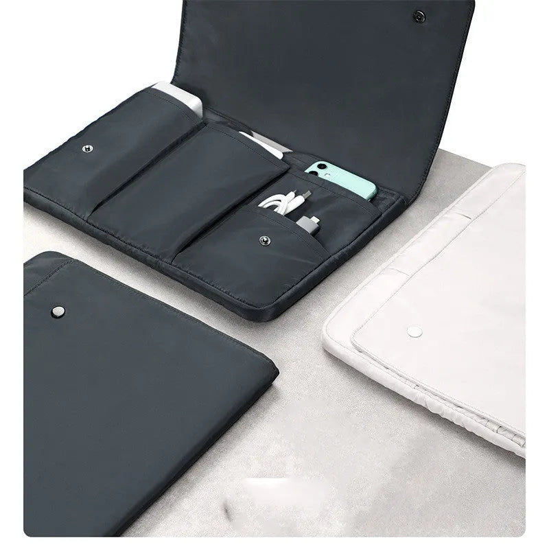 Black nylon waterproof notebook liner bag with magnetic buckle for laptops up to 16 inches