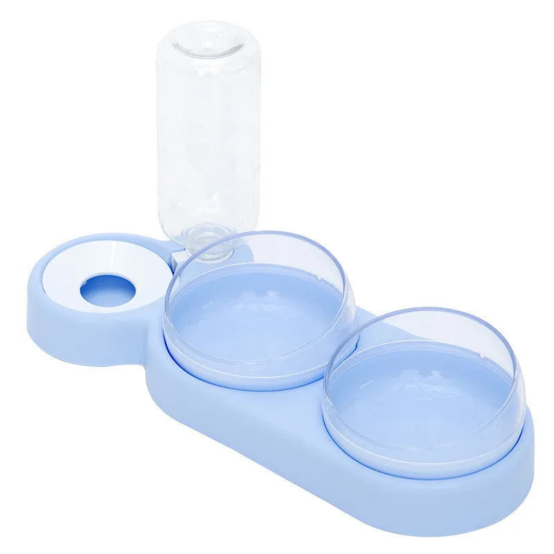 Automatic pet feeder double bowl with water fountain and raised stand in grey colour