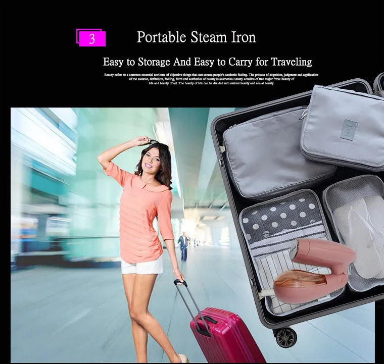 Pink Sokany handheld steam ironing brush with EU plug for clothes smoothing.