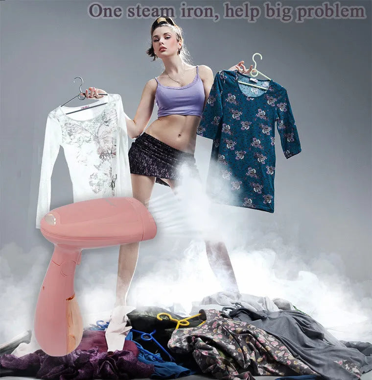 Pink Sokany handheld steam ironing brush with EU plug for clothes smoothing.