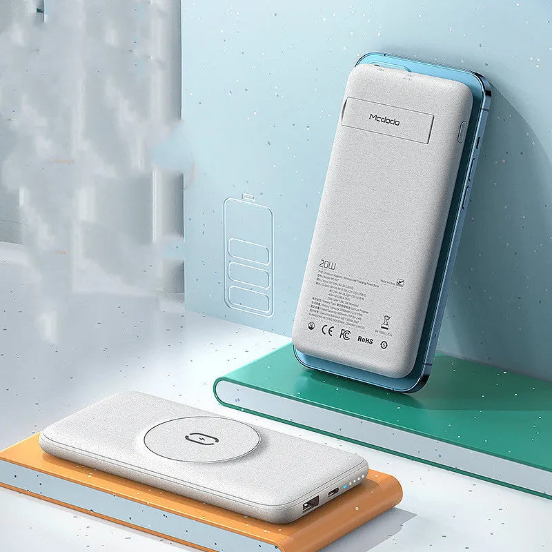 Maiduo Magsafe magnetic wireless power bank in mint green with dimensions 15.5cm by 7.5cm by 1.55cm
