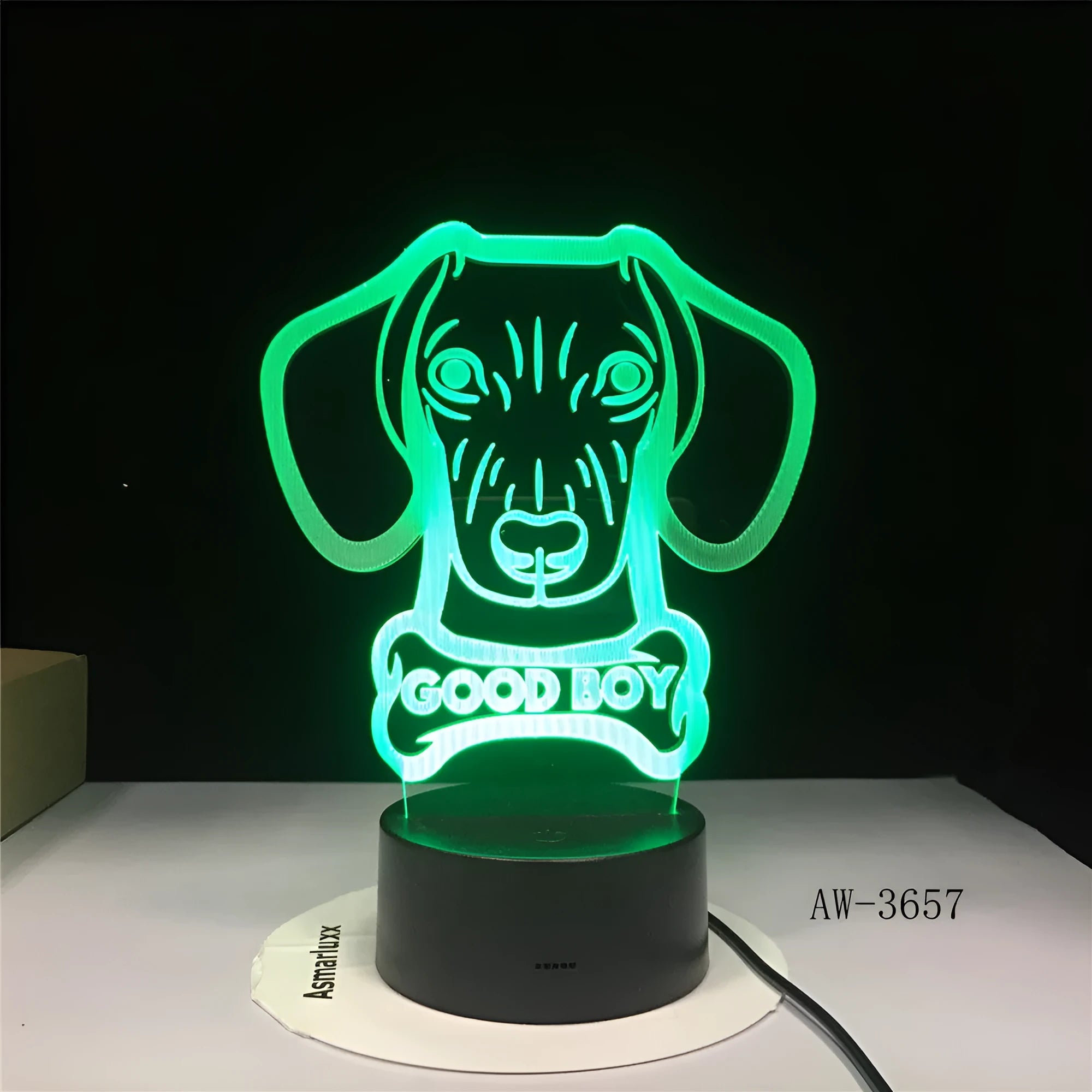 Pastoral style remote control LED table lamp with colourful gradient acrylic shade on a black ABS base.