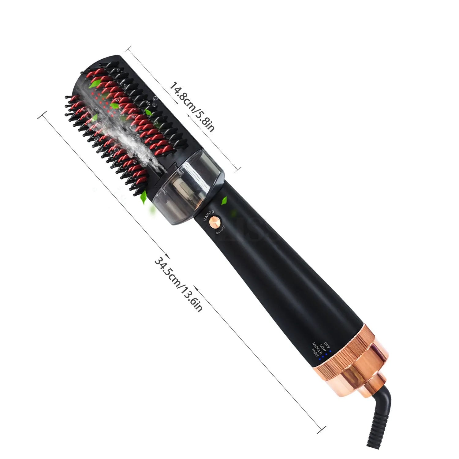 Black and pink hot air styling comb with anion spray and infrared heating technology