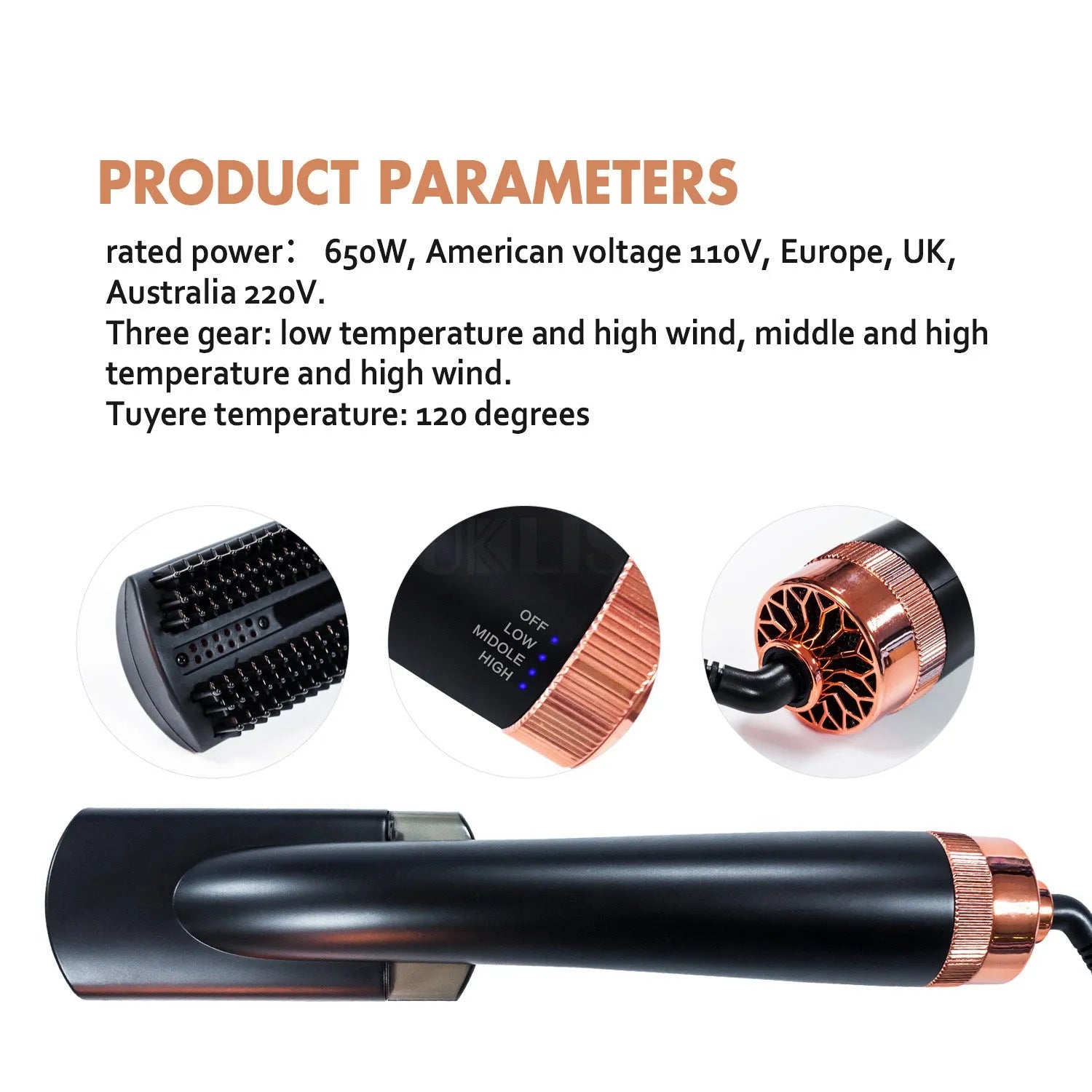 Black and pink hot air styling comb with anion spray and infrared heating technology