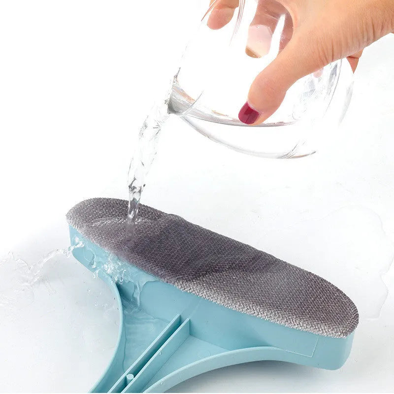 Window screen cleaning brush with crevice attachment and optional glass scraper tool in blue colour