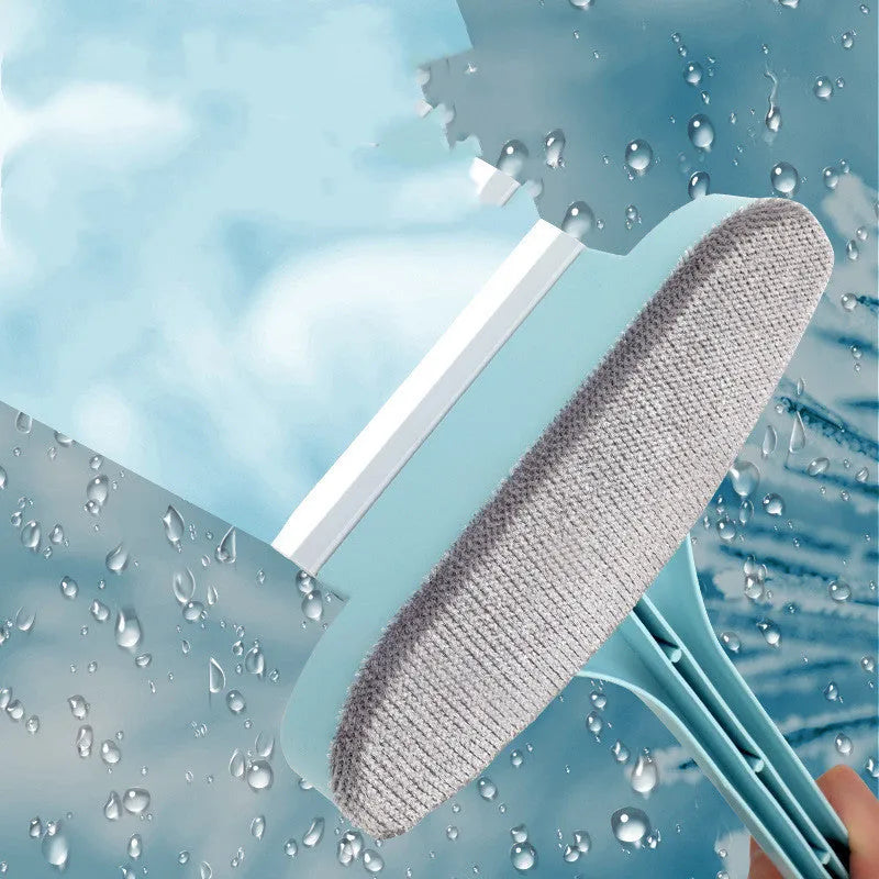 Window screen cleaning brush with crevice attachment and optional glass scraper tool in blue colour