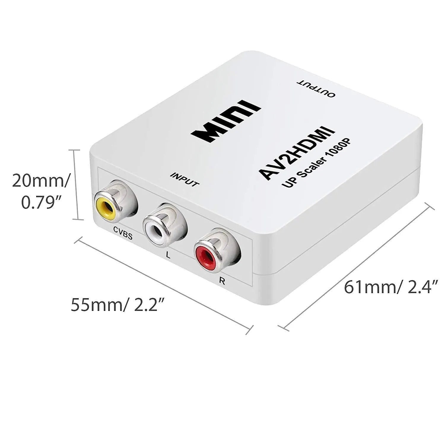 White AV to HDMI converter with 0.5m cable for connecting older equipment to HD displays