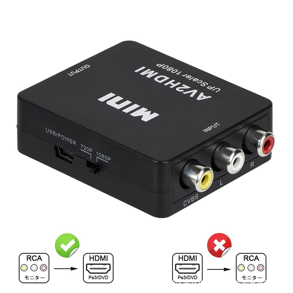White AV to HDMI converter with 0.5m cable for connecting older equipment to HD displays