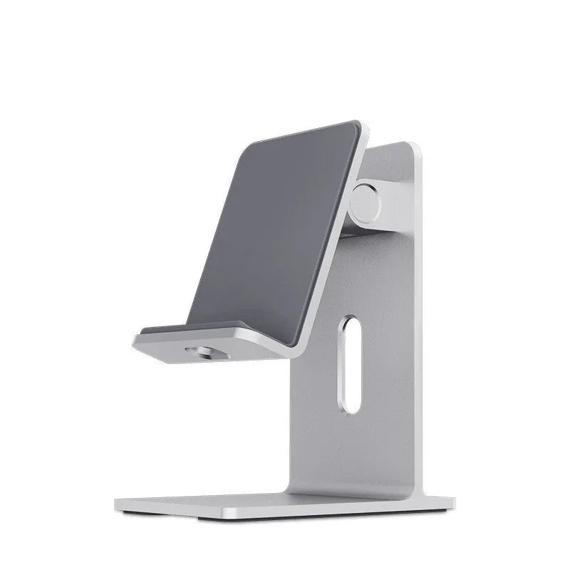 Dark gray alloy desktop stand holding a mobile phone at an angle