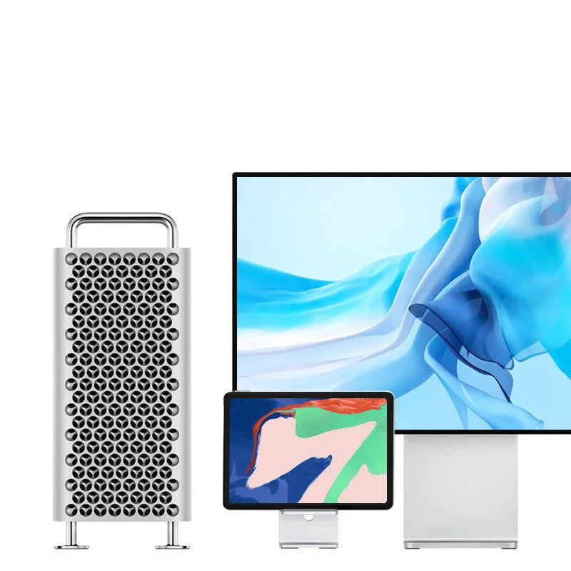 Dark gray alloy desktop stand holding a mobile phone at an angle