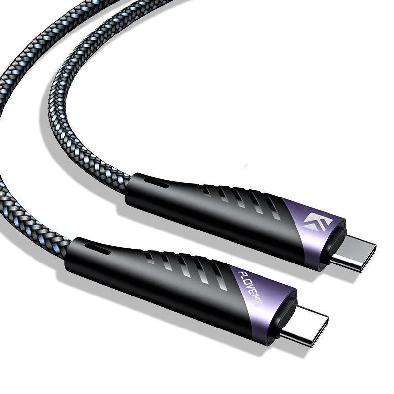 PD100W TYPE-C to TYPE-C fast charging data cable in black and grey, 1 metre length