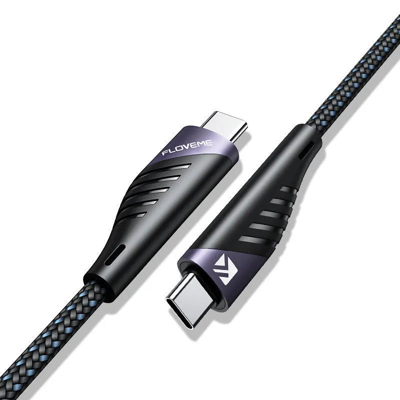 PD100W TYPE-C to TYPE-C fast charging data cable in black and grey, 1 metre length