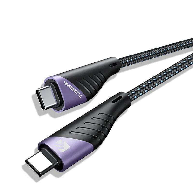PD100W TYPE-C to TYPE-C fast charging data cable in black and grey, 1 metre length