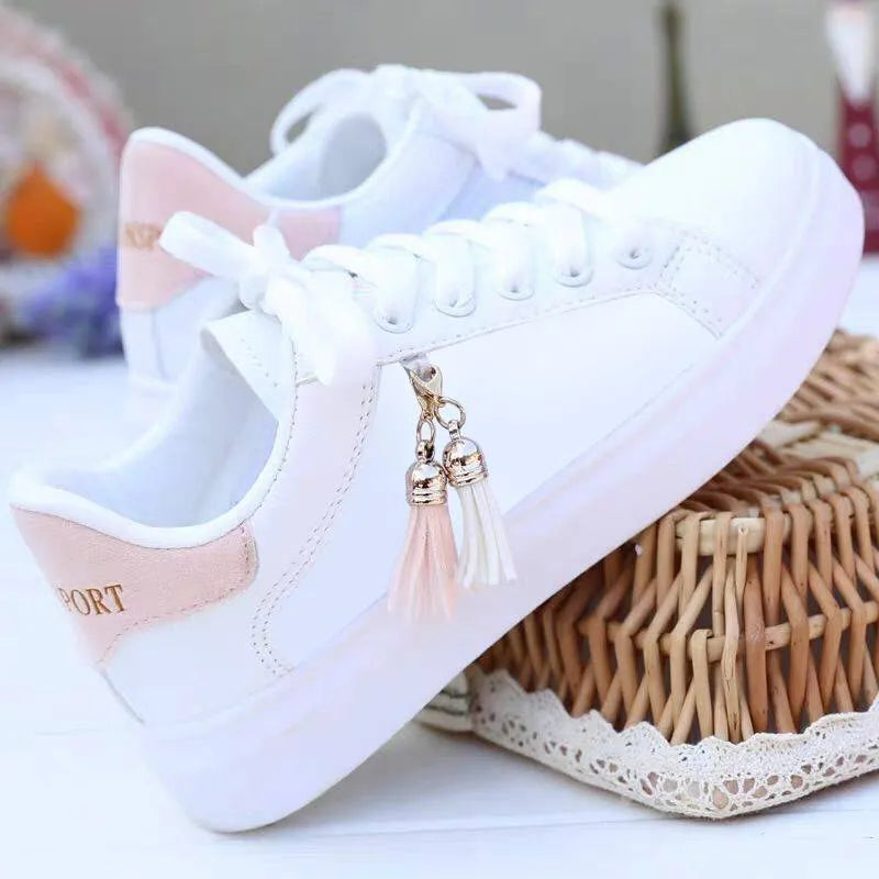 Mesh white ladies fashion shoes with breathable design and 4cm heel height in black or pink options
