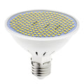 E27 LED energy-saving bulb with polycarbonate body showing warm white and cool white options
