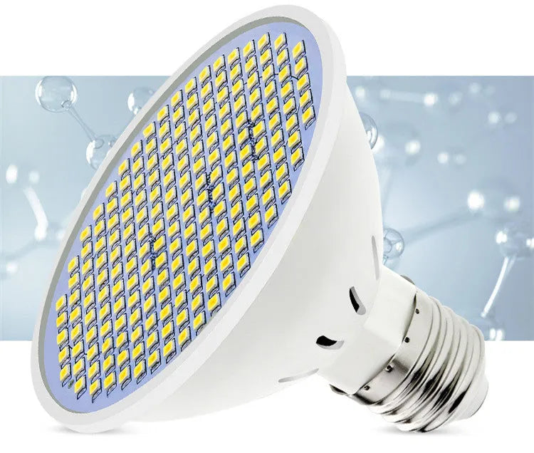 E27 LED energy-saving bulb with polycarbonate body showing warm white and cool white options