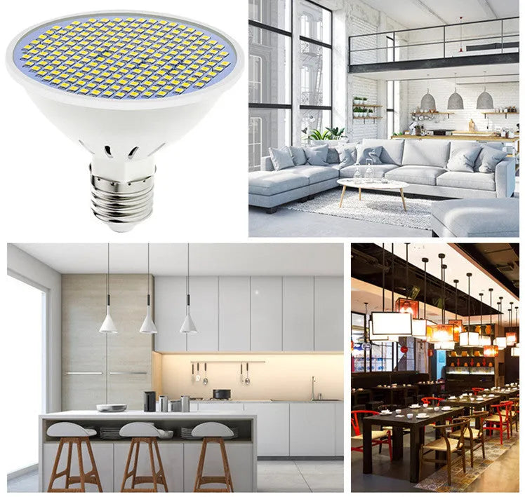 E27 LED energy-saving bulb with polycarbonate body showing warm white and cool white options