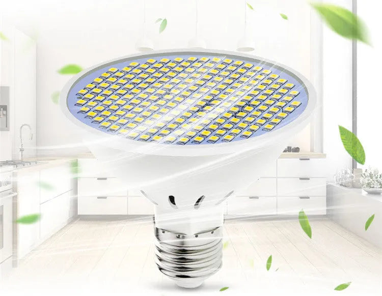 E27 LED energy-saving bulb with polycarbonate body showing warm white and cool white options