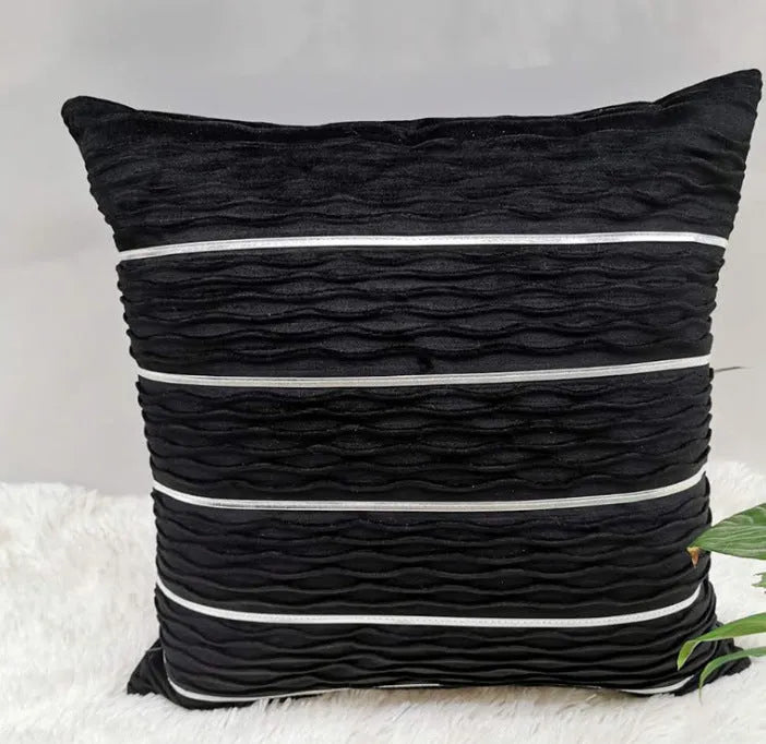 45 cm square velvet cushion cover in striped design showing wine red colour option