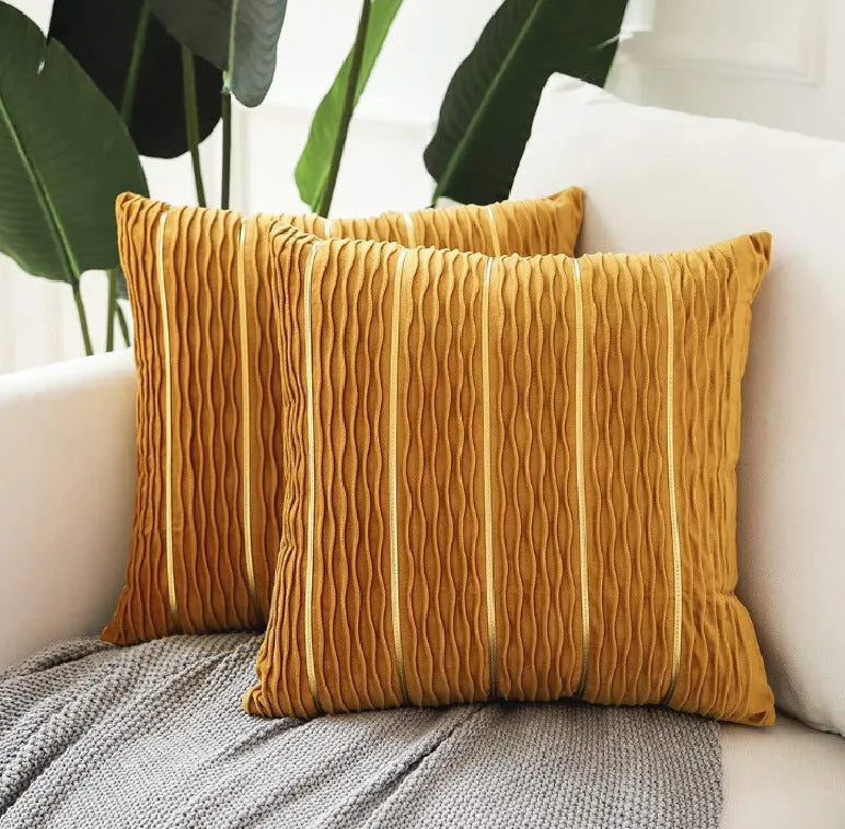 45 cm square velvet cushion cover in striped design showing wine red colour option