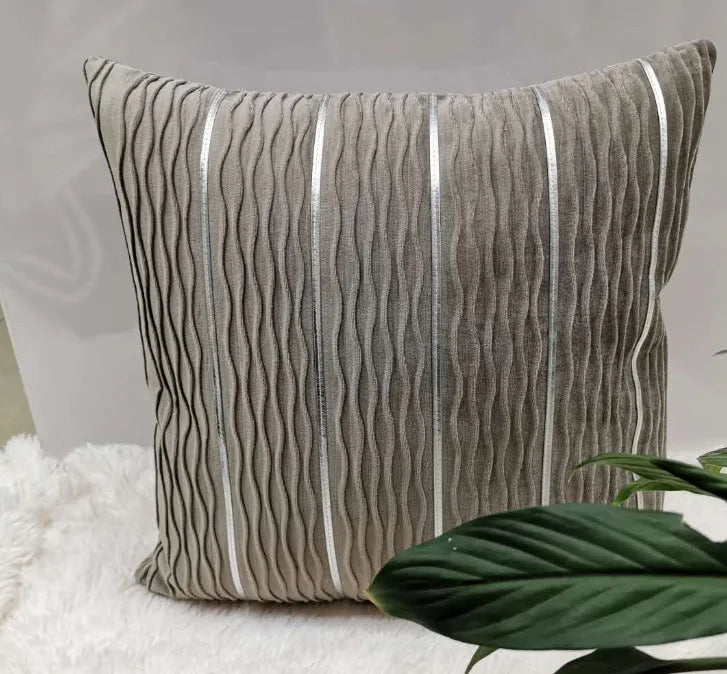 45 cm square velvet cushion cover in striped design showing wine red colour option