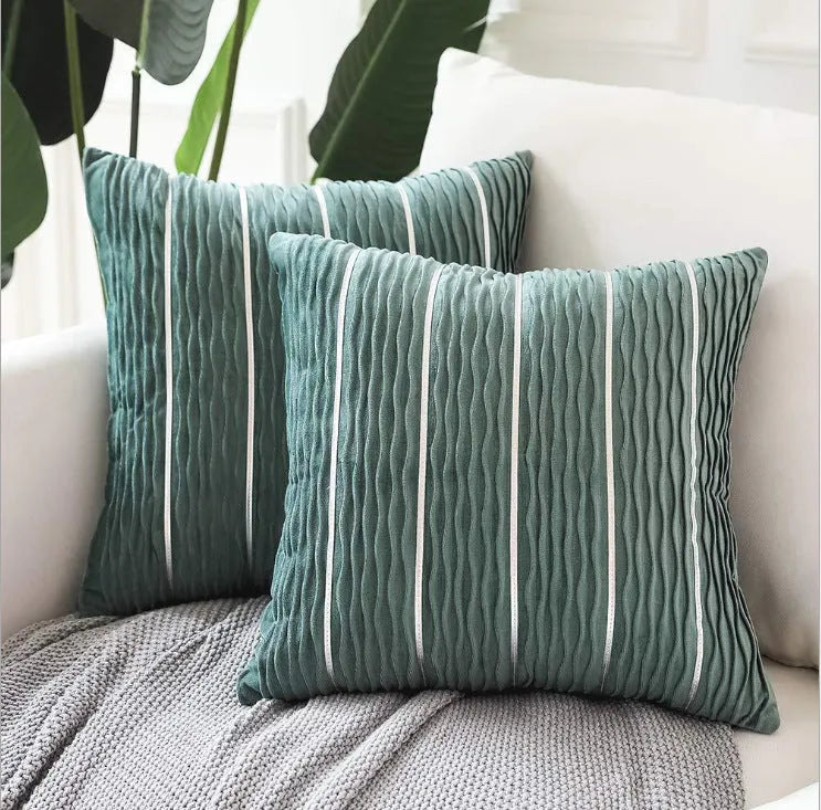 45 cm square velvet cushion cover in striped design showing wine red colour option